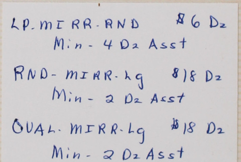 Price list for mirrors and racks (ddr-densho-426-1209)