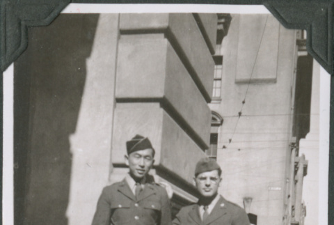 Two men outside building.  Joe Iwataki on left. (ddr-ajah-2-581)