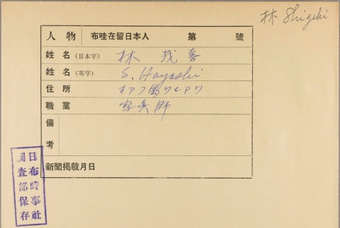 Envelope of Shigeki Hayashi photographs (ddr-njpa-5-1371)