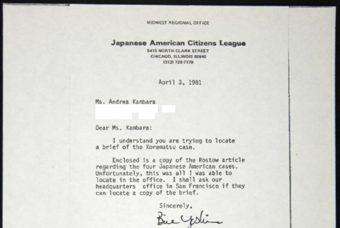 Letter to Andrea Kambara from Bill Yoshino (ddr-chijacl-1-644)