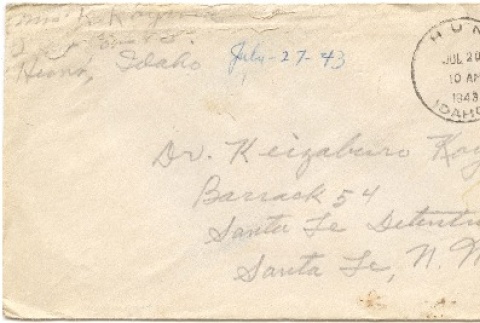 Envelope and letter to Dr. Keizaburo 