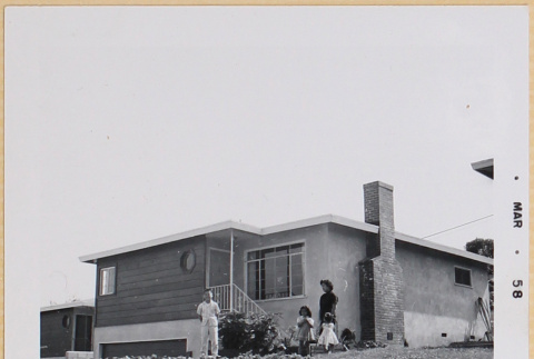 Yoshiko, William, Susan and Leslie Shiomi outside house (ddr-densho-522-521)