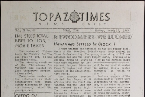 Topaz Times Vol. II No. 61 (March 15, 1943) (ddr-densho-142-124)