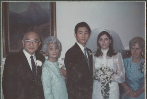 Bride and groom with three people (ddr-densho-523-517)