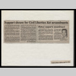[Newspaper clipping titled:] Support shown for Civil Liberties Act amendments (ddr-csujad-55-2076)