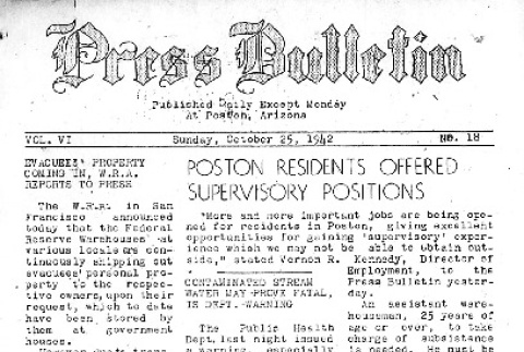 Poston Press Bulletin Vol. VI No. 18 (October 25, 1942) (ddr-densho-145-143)