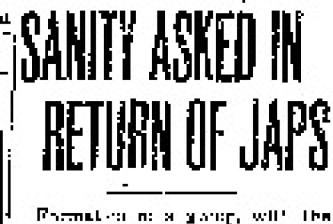 Sanity Asked in Return of Japs (October 5, 1944) (ddr-densho-56-1068)