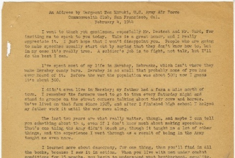 An Address by Sergeant Ben Kuroki, U.S. Army Air Force (ddr-densho-280-10)