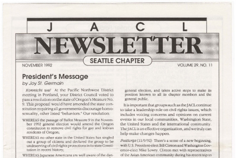Seattle Chapter, JACL Reporter, Vol. 29, No. 11, November 1992 (ddr-sjacl-1-405)