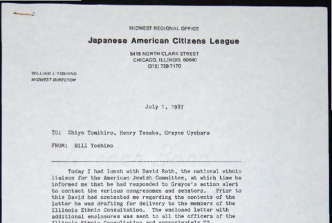 Memo to Chiye Tomihiro, Henry Tanak and Grayce Uyehara from Bill Yoshino with attached documents (ddr-chijacl-1-661)
