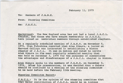 Minutes of 2/11/79 J.A.N.E. (Japanese Americans in New England) meeting (ddr-densho-523-728)