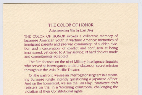 The Color of Honor Description Card (ddr-densho-1007-1811)