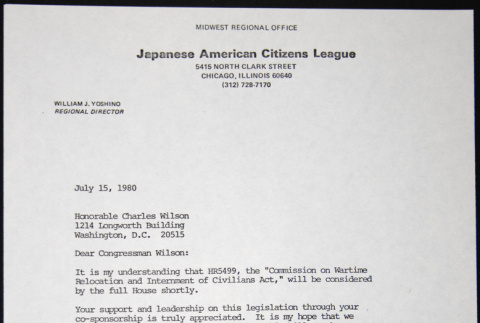 Letter to Charles Wilson from William Yoshino (ddr-chijacl-1-301)