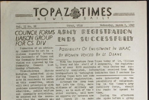 Topaz Times Vol. II No. 52 (March 3, 1943) (ddr-densho-142-115)