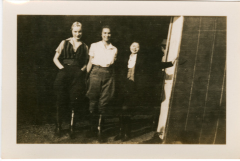 Tomoye (Nozawa) Takahashi and two women in riding clothes (ddr-densho-426-1713)