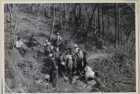 Group standing on a forest path (ddr-densho-433-738)