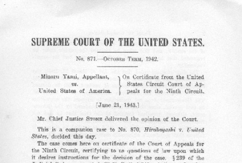 Minoru Yasui, Appellant, vs. United States of America (ddr-densho-156-189)