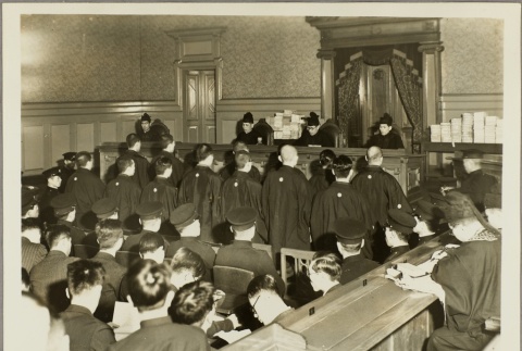League of Blood defendants standing before the judges' bench during their trial (ddr-njpa-13-1395)