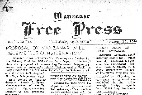 Manzanar Free Press Vol. 6 No. 15 (August 16, 1944) (ddr-densho-125-263)