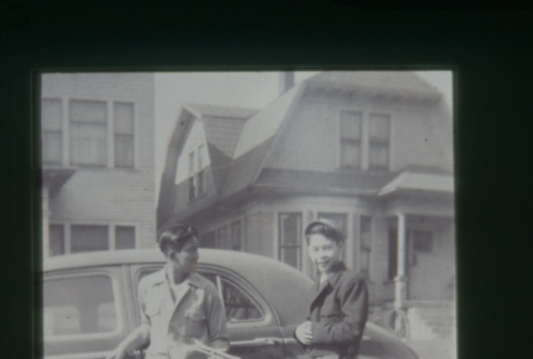 (Slide) - Image of two boys next to car and a bicycle (ddr-densho-330-133-master-82c3119198)