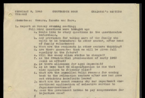 Minutes from the Heart Mountain Block Chairmen meeting, February 9, 1943 (ddr-csujad-55-417)