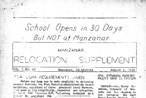 Manzanar Free Press Relocation Supplement Vol. 1 No. 16 (August 4, 1945) (ddr-densho-125-384)