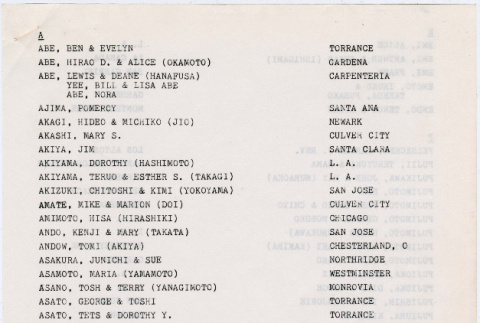 List of Heart Mountain Reunion 1982 Attendees (ddr-densho-363-337)