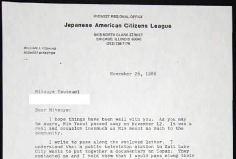 Letter to Misuye Tsutsumi from William Yoshino (ddr-chijacl-1-665)
