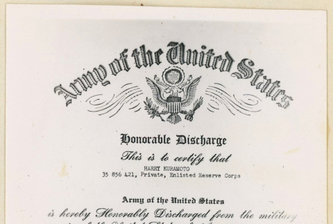 Honorable discharge for Harry Kuramoto (ddr-densho-37-2017)