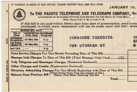 Selection of invoices from Pacific Telephone & Telegraph (ddr-densho-423-210)