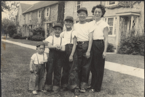 Agnes Sakura with David, Chester Jr., Gerald and Norman (ddr-densho-523-198)