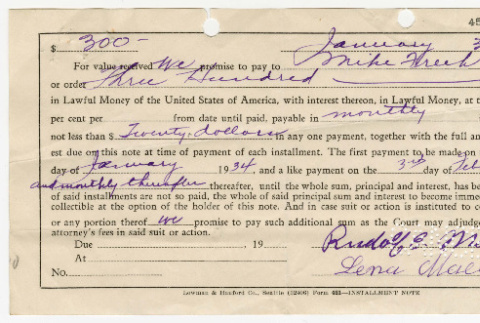 Mortgage and Promissary note from Rudolf and Lena Maedel to Mike Freeh (ddr-densho-474-106)