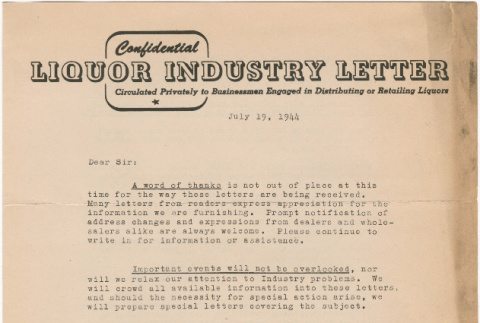 Liquor Industry Letter (ddr-densho-319-600)