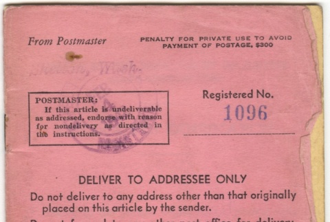US DOJ Alien Registration card for George Mitsutaro Yoshihara (ddr-densho-332-15)