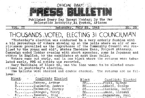 Poston Official Daily Press Bulletin Vol. II No. 35 (July 22, 1942) (ddr-densho-145-61)
