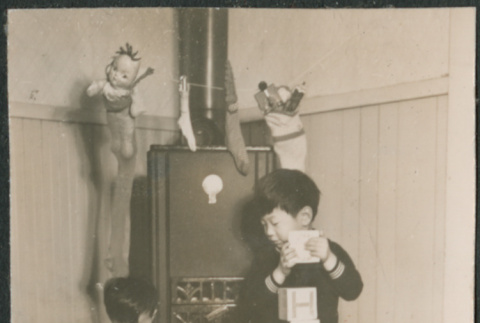 Two boys in sailor suits with blocks (ddr-densho-523-105)