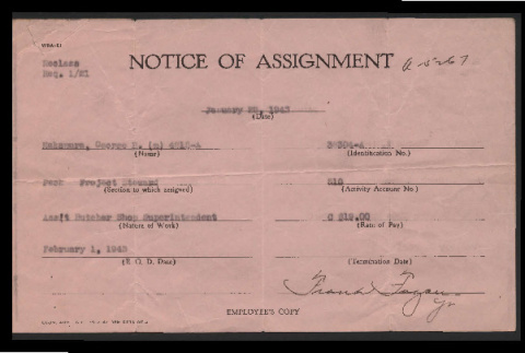 Notice of assignment, WRA-21, George Hideo Nakamura (ddr-csujad-55-2428)