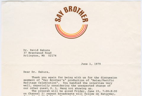Letter from Barbara Barrow-Murray to Dr. David Sakura (ddr-densho-523-735)