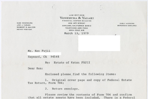 Letter to Kenji Fujii  from Lilian Shek (ddr-densho-578-37)