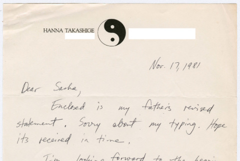 Letter from Hanna Takashige to Sasha (ddr-densho-352-339)