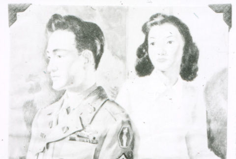 Illustration of soldier and woman (ddr-densho-1007-811)