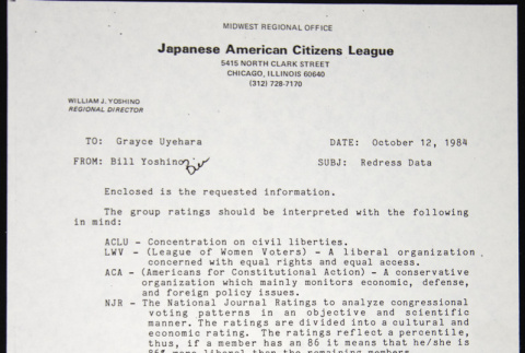 Memo to Grayce Uyehara from Bill Yoshino (ddr-chijacl-1-703)