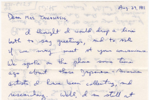 Letter from Michael Brown to Tomoye Takahashi (ddr-densho-422-90)