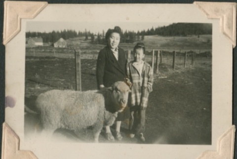 Woman and girl next to a sheep (ddr-densho-321-248)