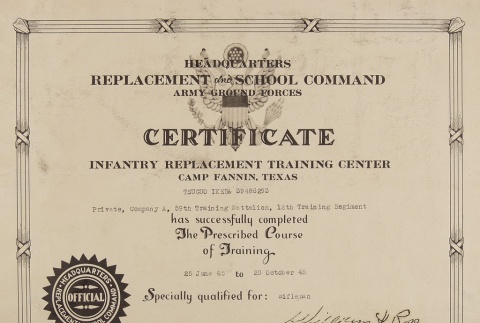 Rifleman's qualification certificate (ddr-densho-72-43)