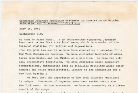 Concered Japanese Americans Statement to Commission on Wartime Relocation and Internment of Civilians (ddr-densho-352-171)