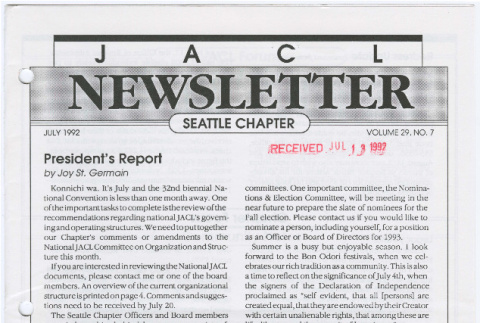 Seattle Chapter, JACL Reporter, Vol. 29, No. 7, July 1992 (ddr-sjacl-1-538)