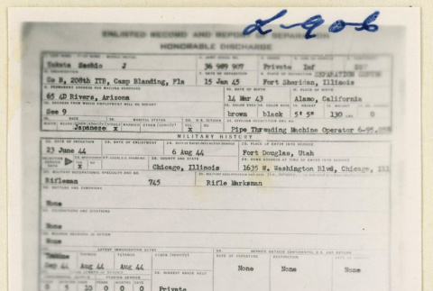 Military record for Sachio J. Takata (ddr-densho-37-1979)