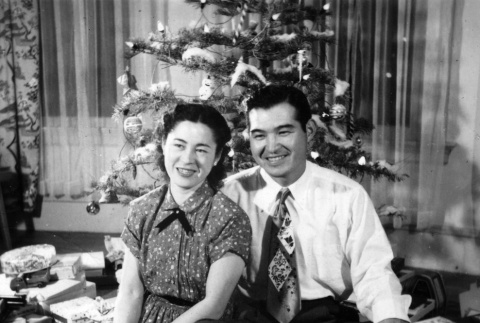 Portrait of Tomoe and Susumu Tomine by Christmas tree (ddr-ajah-6-950)