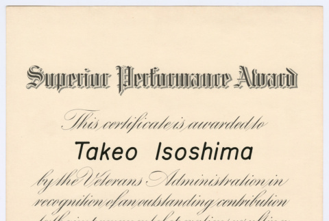 Superior Performance Award to Takeo Isoshima (ddr-densho-477-395)